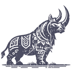 Vintage Viking Rhinoceros Graphic - A graphic representation of a rhinoceros face with Viking elements and a retro, grunge vibe.
