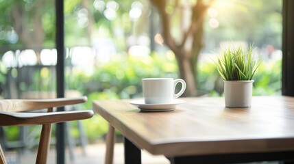  Coffee shop with a view of a park or garden, serene and peaceful setting 