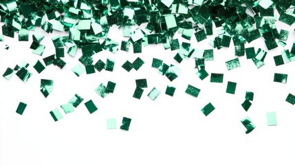 Festive Green Confetti on White Background for Celebration and Party Decorations Generative AI