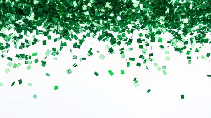 Festive Green Confetti on White Background for Celebration and Party Decorations Generative AI