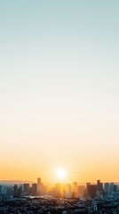 Fototapeta premium A stunning city skyline at sunrise, capturing the vibrant hues of dawn and the silhouettes of buildings against a bright sky.