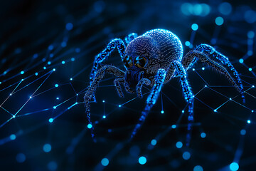 An abstract digital background showcasing a spider with its web