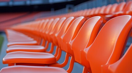 Fototapeta premium Orange seats on the grandstand of the football stadium.