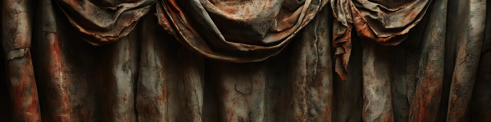 Tattered Curtain: An aged, ragged curtain, barely concealing what lies behind.