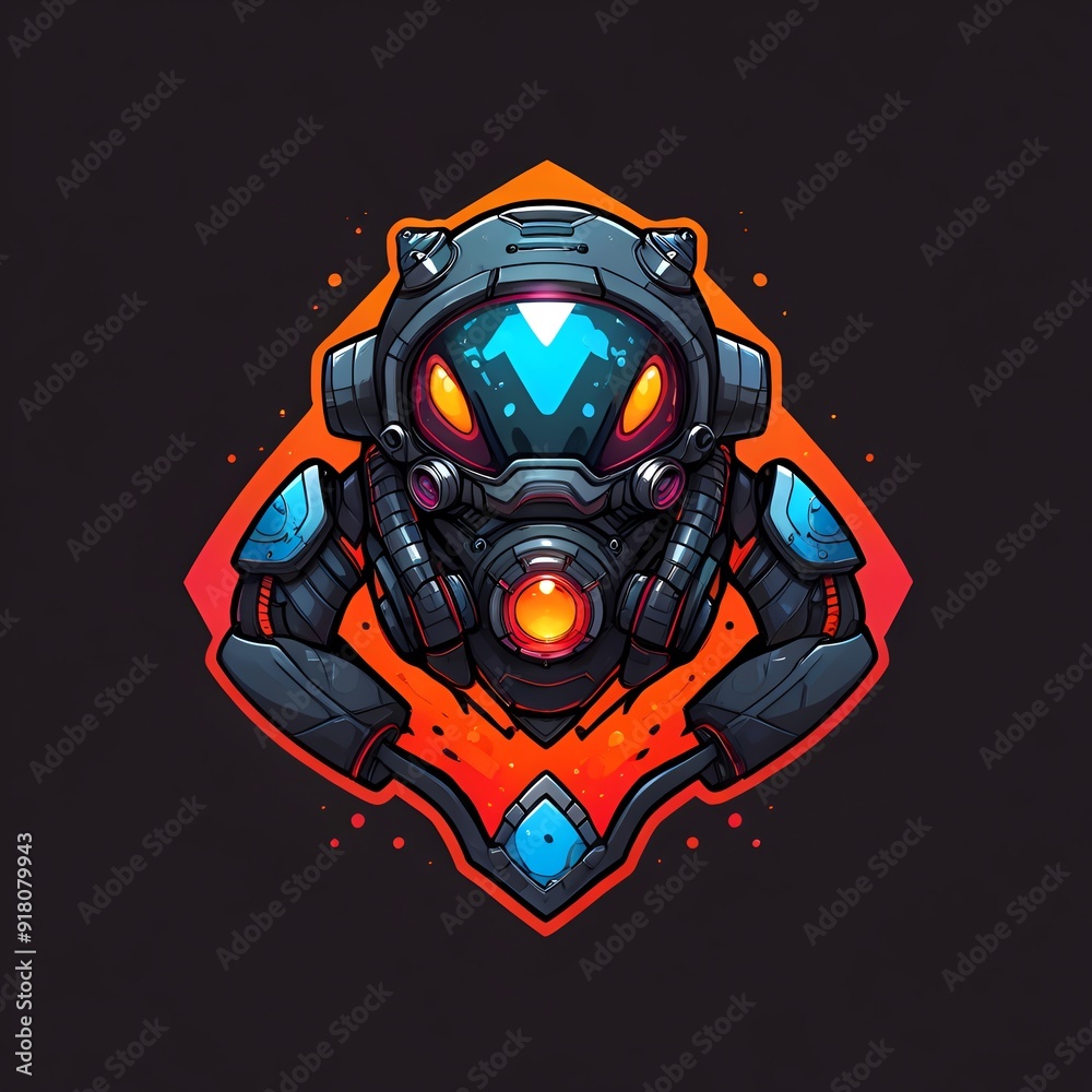 Poster cyberpunk robot mascot illustration