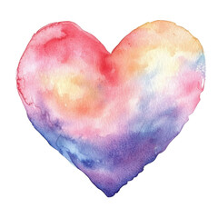 A vibrant, colorful watercolor heart design featuring soft gradients of pink, purple, and blue, evoking feelings of love and warmth