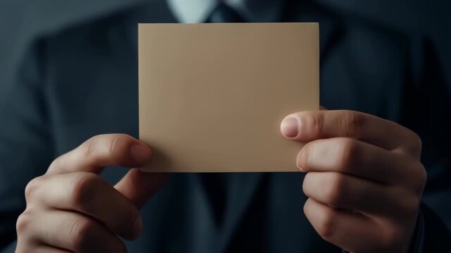 Man in a suit holding an envelope against a dark background, conveying importance and secrecy. Suitable for business, confidentiality, and formality concepts
