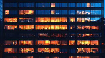 Illuminated office building at night.