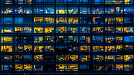 Illuminated Office Building at Night.