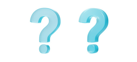 3D question mark in light blue with a little transparency and gloss	