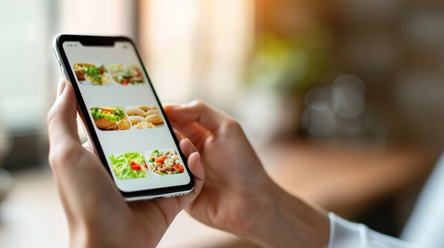 Hungry Decision-Making: Person Choosing From Various Meal Options on Food Delivery App