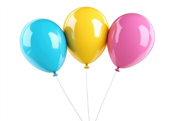 Three Colorful Balloons Tied Together on White Background