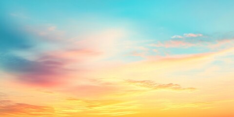 Obraz premium Ethereal Vista of Fantasy: A Vibrant Panoramic Sunset Sky, Rich in Gradient Colors, Embracing the Tranquil and Uplifting Spirit of a Summer Twilight,4K wallpaper, poster background
