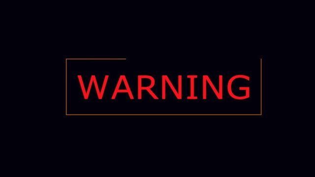 Red Warning Text animation. Warning Text on black background. Warning text Signal video. warning text.