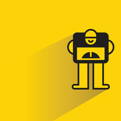 cute monster icon with shadow on yellow background