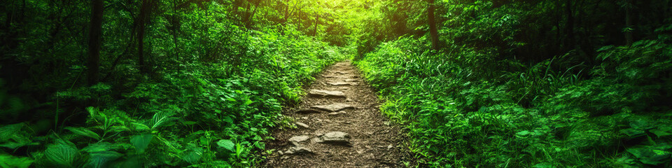 Obraz premium Passage: A clear pathway winds between lush green forests, beckoning exploration.