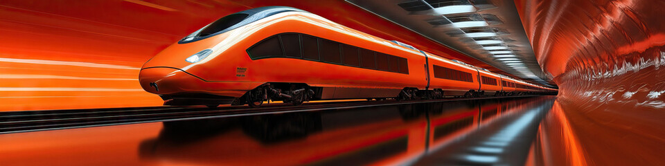 Refined Rail: An elegant train glides along a shimmering rail track, its sleek design on display.
