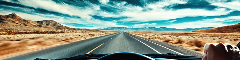 Fototapeta premium An open highway stretches out before a lone driver, their eyes fixed on the endless expanse ahead.