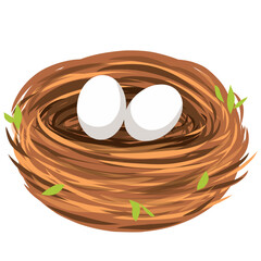 Bird nest with eggs Illustration 