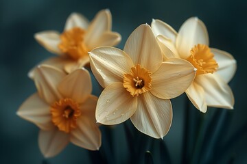 Elegant Yellow Daffodils with Dewdrops Nature Photography for Spring Design