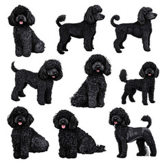 Individual Poodle dog stickers, icons, vectors, illustrations, books, cartoons, and stories. Transparent background.
