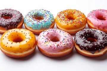 A sweet baked dessert, glazed donuts with sprinkles. Generative AI