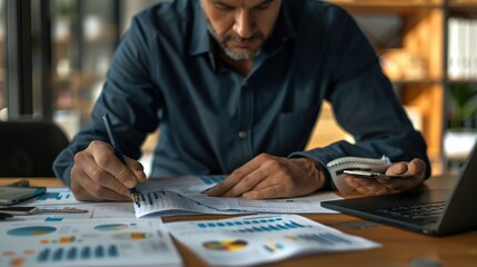 Business Financial Advisor Planning Budget and Tax Strategies with Analytical Charts