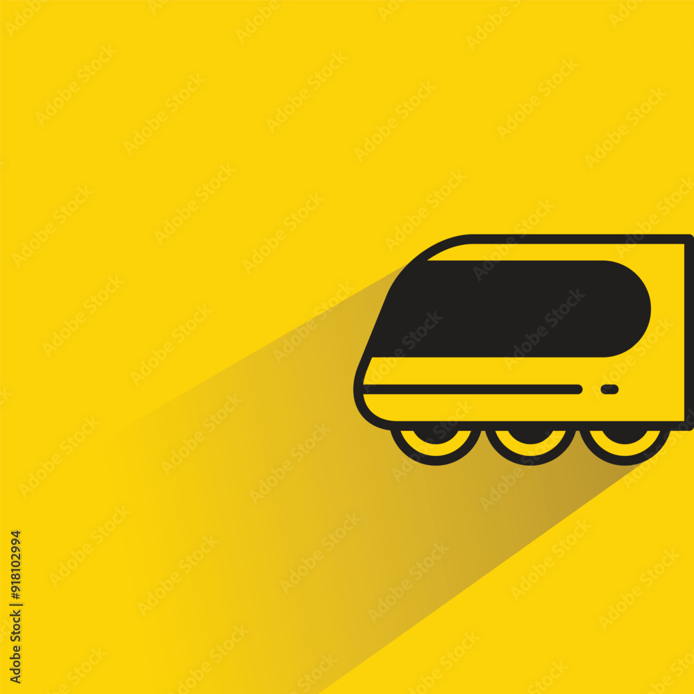 Wall mural speed train icon with shadow on yellow background