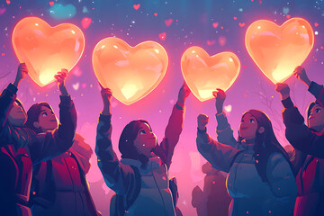 Obraz premium Abstract cartoon love hearts in many colors, shapes and sizes. Conceptual artwork representing love and romance.