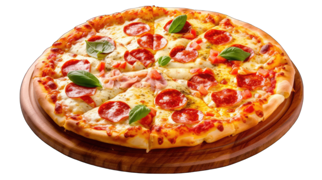 Pizza delicious isolated on PNG transparent, white background