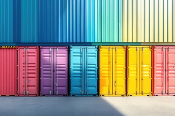 Colorful Shipping Containers Lined Up Against a Wall