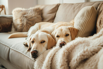 Lazy labrador sleeping on a sofa