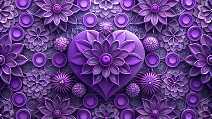 Elegant purple 3D heart-shaped flower pattern