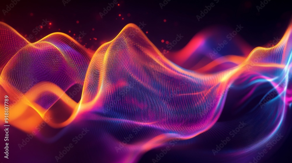 Fototapete An abstract representation of electrical waves with vibrant, glowing lines and dynamic patterns against a dark background, illustrating the concept of electrical signals.