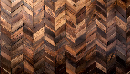 A stunning herringbone pattern of rich, dark wood showcasing natural grain and texture.