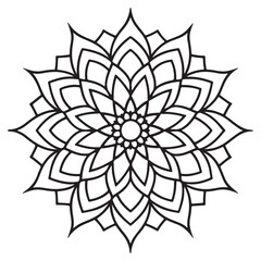 abstract  wild Mandela design png, adult anti-stress coloring page in line art, floral pattern coloring sheet