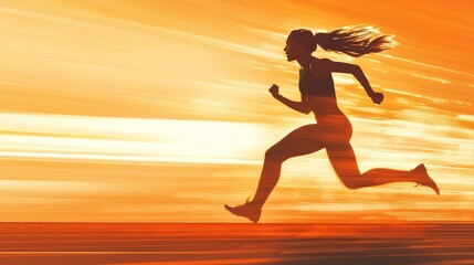 Silhouette of a woman sprinting on a track, with a radiant light behind her, creating an image of speed and resilience.
