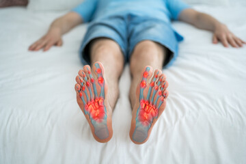 Joint diseases, hallux valgus, plantar fasciitis, man's leg hurts, pain in the foot