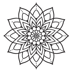 abstract  wild Mandela design png, adult anti-stress coloring page in line art, floral pattern coloring sheet