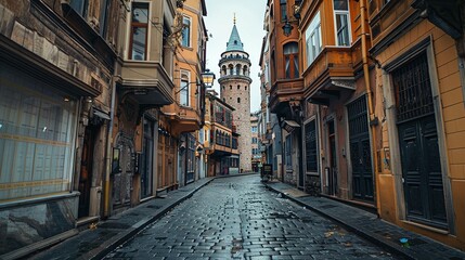 Fototapeta premium Galata Tower Amid Empty Streets of Istanbul
