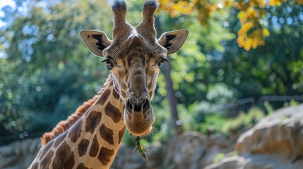 Fototapeta premium Giraffe Enjoying a Meal