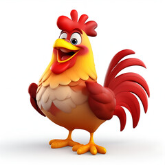 Colorful cartoon rooster standing cheerfully with a bright expression against a white background