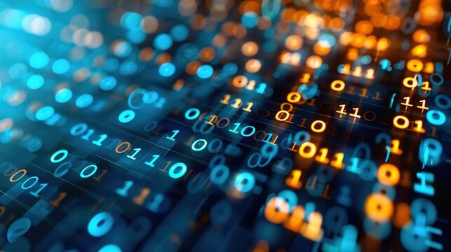  Digital landscape of binary code and equations, mathematics, computer science 