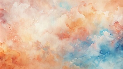 Fototapeta premium Warm and inviting abstract watercolor texture featuring soft orange, pink, and beige hues with subtle blue undertones on a light, neutral background.