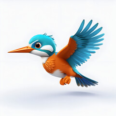 Obraz premium A colorful cartoon kingfisher flying gracefully against a light background