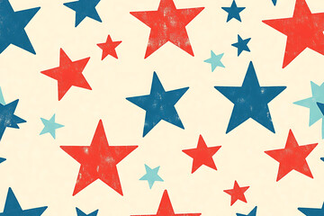 Obraz premium Seamless pattern with red and blue hand drawn vector stars in doodle style background.
