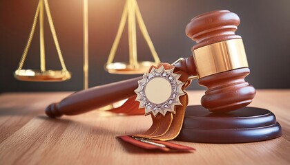 Authority and power in leadership, featuring symbols like a gavel, a badge, and a podium symbolizing governance, control, and influence.