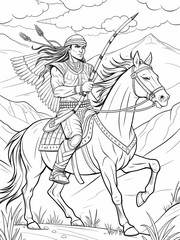 Native American Warrior on Horseback Coloring Page