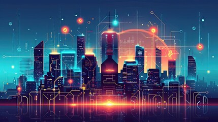 Obraz premium Technological advancements, futuristic cityscape, flat design illustration