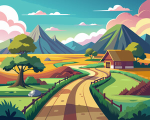 Countryside Roads landscape anime style